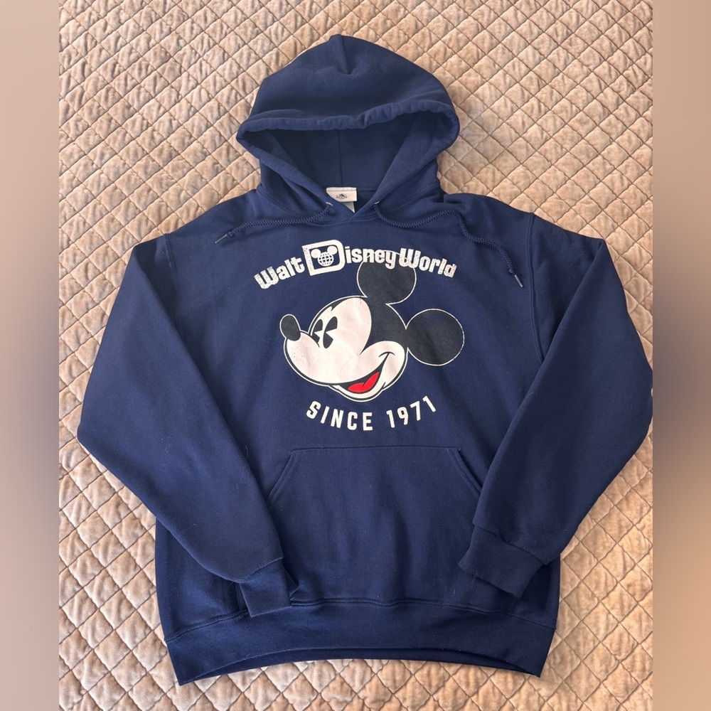 Walt Disney World Mickey Mouse Hoodie Navy Pullover Sweatshirt Medium Unisex